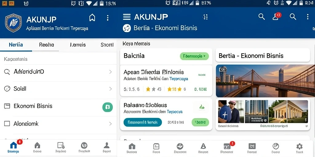 Tampilan antarmuka AKUNJP menampilkan berita ekonomi terkini dan analisis mendalam.